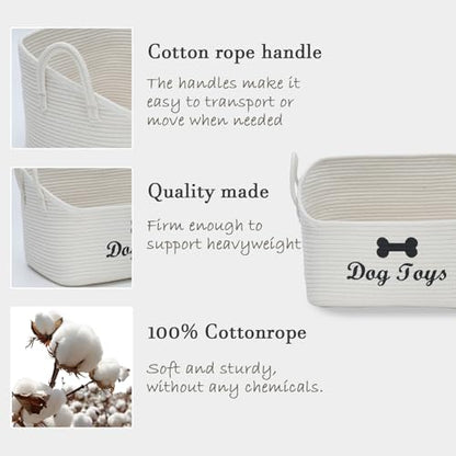 Large Dog Toy Basket-Woven Dog Toy Box for Living Room Area-Trapezoid Pet Toys Bin with Handle-Dog Organizer for Toys,Collar,Leash,Blanket -13.4''x11.8''x10.6''-Beige