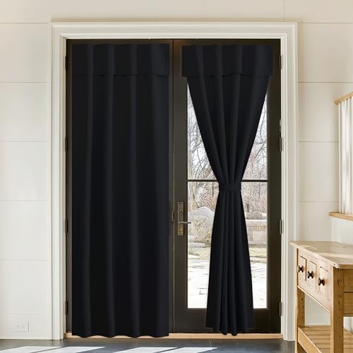 NICETOWN Privacy Thermal Insulated No Drill Curtain Black 36" W x 72" L, Self Sticky Blackout, Noise Reducing Removable Cover, Renter Friendly for French Door & Kitchen, 1 Panel - color: Black, size: 36"W x 72"L (Pack of 1)