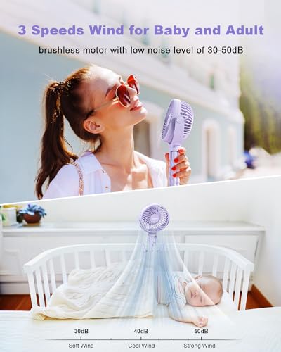 Coohea Stroller Fan Clip on for Baby, 4000mAh Rechargeable Battery Operated, Flexible Tripod, 3 Wind Speed, 360° Rotatable, Small Portable Fan for Car Seat Crib Backseat Beach Travel Camping, Purple - color: Purple