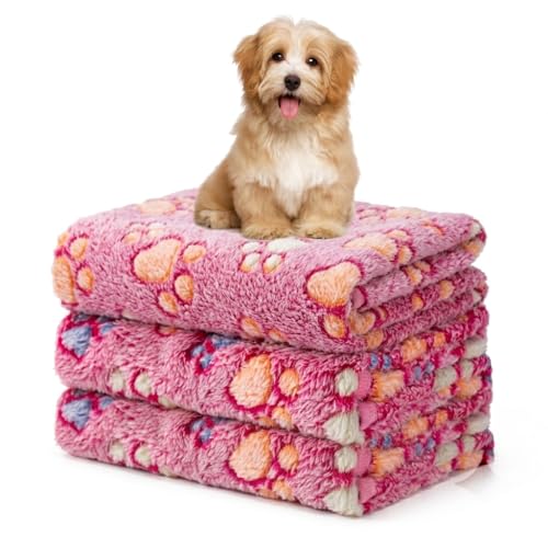 1 Pack 3 Blankets Fluffy Premium Fleece Soft Pet Blanket Flannel Throw for Cat Dog Puppy (Small 23x16'', Paw-Pink) - color: Pink,pink,pink, size: 23x16 inch(Pack of 3)