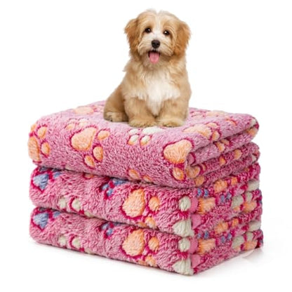 1 Pack 3 Blankets Fluffy Premium Fleece Soft Pet Blanket Flannel Throw for Cat Dog Puppy (Medium 30x20'', Paw-Pink) - color: Pink,pink,pink, size: 30x20 inch(Pack of 3)