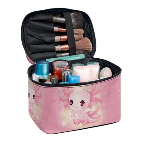 Flashideas Cute Axolotl Makeup Bag Skincare Bag Large Capacity Travel Toiletry Bag Easy to Take Can Hold Makeup Brushes Skincare with Handle for Jewelry, Lipstick, Cosmetic Box - color: Cute Axolotl 1