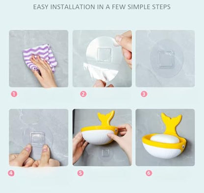 Soap Holder Shower Dish bar Wall Bathroom Shampoo Dishes Caddy Mounted Sponge Adhesive Tray Bath Shelf Draining Dishes Cute Whale Design Bathtub Kitchen Sink jabonera para baño，Yellow - color: B-yellow