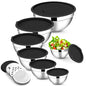 E-far Mixing Bowls with Lids Set, 7-Piece Stainless Steel Metal Mixing Bowls with 3 Grater Attachments, Size 4.6, 3.5, 2.6, 2, 1.5, 1, 0.7QT, Nesting Design & Black Airtight Lids, For Baking/Cooking - color: Black, size: 7 Regular Sizes