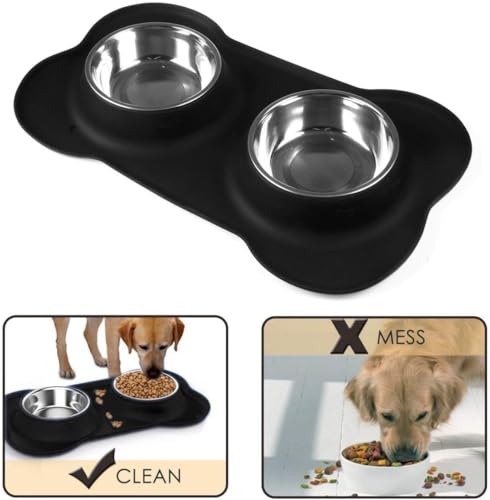 Dog Bowls Stainless Steel Bowls with No Spill Skid Resistant Silicone Mat, 24oz 48oz Dog Food and Water Bowl Set Feeder for Small Medium Large Size,Dogs,Cats Pets Puppy Dish - size: Small/12oz each