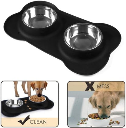 Dog Bowls Stainless Steel Bowls with No Spill Skid Resistant Silicone Mat, 24oz 48oz Dog Food and Water Bowl Set Feeder for Small Medium Large Size,Dogs,Cats Pets Puppy Dish - size: Small/12oz each