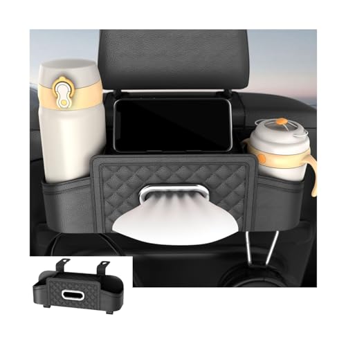Mandark Car Headrest Backseat Organizer, Multifunctional Vehicle Seat Back Storage Box with Drink Cup Holder and Hooks, Automotive Travel Accessories, Universal for SUV, Sedan, Truck (Black) - color: Black
