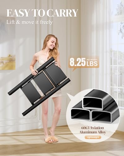 3 Step Ladder, Folding Step Stool with Wider Pedal, Anti-Slip Feet & Non Slip Stripes, Aluminum Sturdy Material, 300Lbs Capacity, Elegant Look of Piano Black Better Matches Your Home - color: Black, size: 3 Step