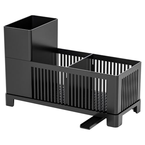 Rustproof Kitchen Sink Organizer for Countertop,Multifunctional Sink Organizer Caddy & Organization,Scrub Brush and Sponge Holder,Plastic Sink Storage Rack,Sponge Drain Rack,Dish Soap Dispenser,Black - style: Countertop