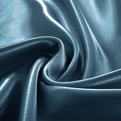 Homiest 3pcs Satin Sheets Set Luxury Silky Satin Bedding Set with Deep Pocket, 1 Fitted Sheet + 1 Flat Sheet + 1 Pillowcase (Twin XL Size, Deep Sea Blue) - color: Deep Sea Blue, size: Deep pocket - Twin XL size
