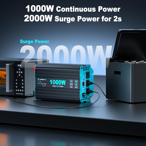 1000 Watt Pure Sine Wave Inverter, Power Inverter for Car, Camping, Solar, RV, Truck, Home, 12V DC to 120V AC Inverters with 3 AC Outlet, 30W USB-C, 5V 3.1A USB, Remote Control, Surge 2000W - color: Black+Blue, size: 12V-1000W Pure Sine Wave Inverter