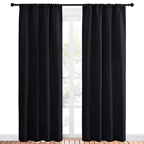 NICETOWN Living Room Blackout Shades - All Season Rod Pocket Thermal Insulated Solid Blackout Curtains/Drapes for Living Room (Set of 2, 42 inches by 84 Inch, Black) - color: Black, size: 42"W x 84"L (Pack of 2)