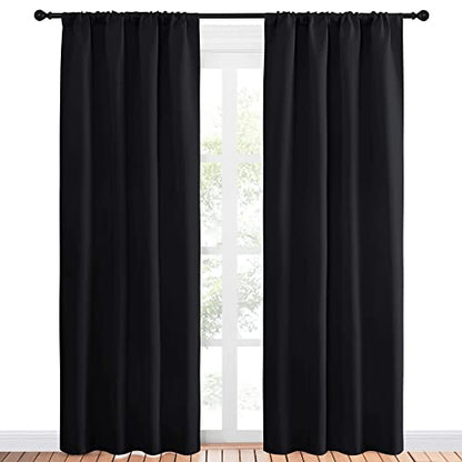 NICETOWN Living Room Blackout Shades - All Season Rod Pocket Thermal Insulated Solid Blackout Curtains/Drapes for Living Room (Set of 2, 42 inches by 84 Inch, Black) - color: Black, size: 42"W x 84"L (Pack of 2)