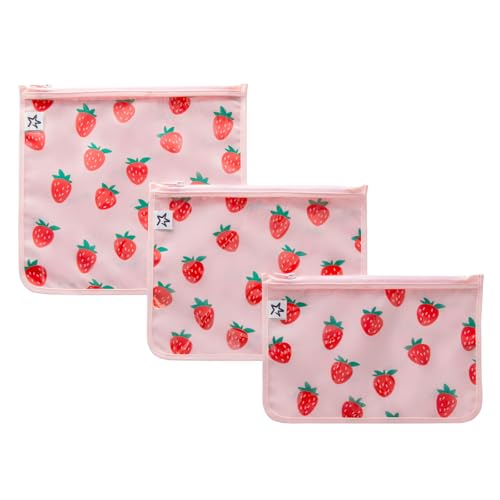 Tiny Twinkle Diaper Bag Organizing Pouches|3 Pack Mess-Proof Clear Front Travel Organizer Bags&TSA Approved Toiletry Bag Set for Baby and Mom Essentials - color: Strawberries