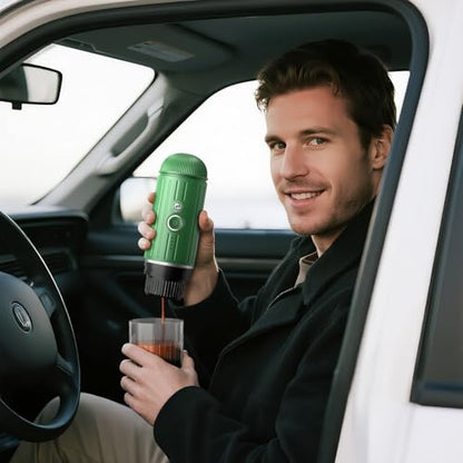 i Cafilas Portable Espresso Machine Self-Heating | Battery Powered Coffee Maker for Camping without Electricity| 2-in-1 Ground Coffee&NS Capsule|19 Bar| USB-C Fast Charge| Green Coffee Maker for Car - color: Green