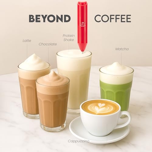 Zulay Kitchen Powerful Milk Frother Wand - Handheld Stainless Steel - Battery Operated Drink Mixer for Coffee, Lattes, Cappuccino, Matcha - Froth Mate Frother Gift - Apple Red - color: Apple Red, size: Classic Froth Mate