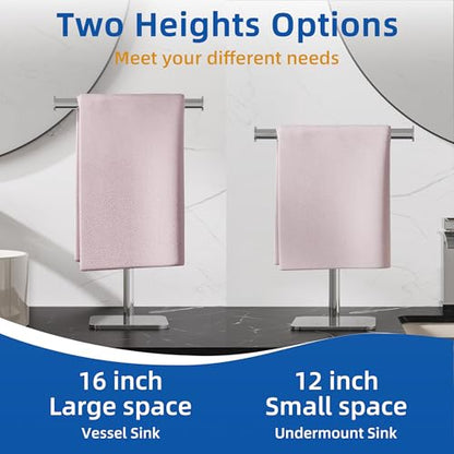 RUACQ Hand Towel Stand, 16" T-Shape Hand Towel Holder Stand for Bathroom, Kitchen and Countertop Towel Holder 304 Stainless Steel Hand Towel Rack with Weighted Base (Chrome) - color: Chrome, size: Tall - 16''