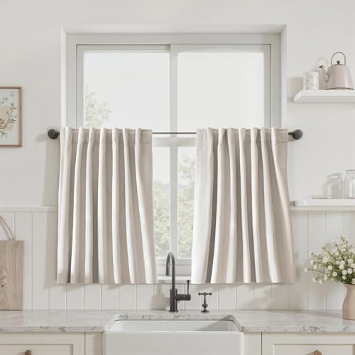 UHITECH Short Blackout Curtains 30 Inch Long 2 Panels Set Small Windows Cafe Bedroom Living Room Linen Black Out Curtains Thermal Insulated Back Tab Drapes 2.5ft, Ivory - color: #03 Ivory, size: 52"W x 30"L (Pack of 2)