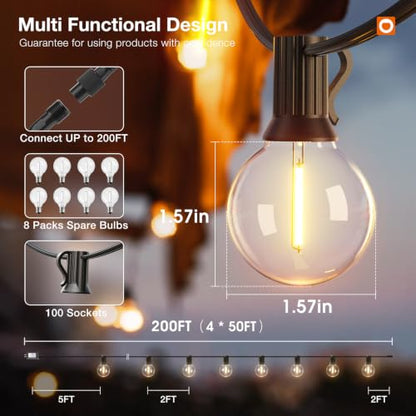 addlon 200FT Outdoor String Lights G40 with Remote Control Dimmable Patio Globe LED 108 Bulbs Waterproof Shatterproof, Hanging Outside Lighting for Backyard Garden, Deck, Balcony, Porch, Café, Bristo - size: 200FT(100 Sockets)