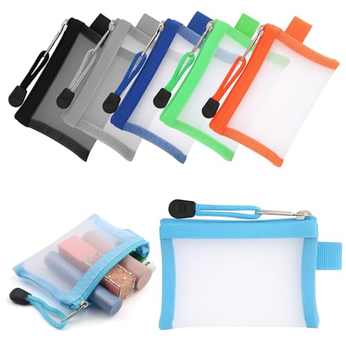 6 Pack Mini Mesh Pouch with Zipper, 3 x 4.5 Inch Small Mesh Bags Portable Nylon Zipper Pouch, Travel Organizer for Cosmetic Toiletries Lipstick Coin Card Key Holder, 6 Colors