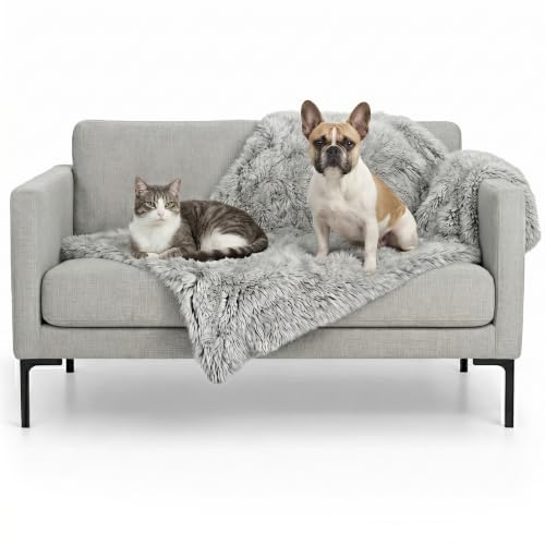 Furhaven Waterproof Throw Blanket for Dogs & Indoor Cats, Washable - Shaggy Plush Calming Long Faux Fur & Velvet Dog Blanket - Mist Gray, Medium - color: Mist Gray, size: Medium