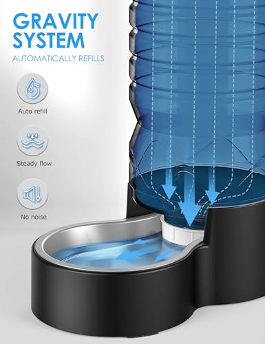 Heouvo 2.1 Gallon Automatic Dog Water Dispenser【Wide Mouth for Easy Hand-in Cleaning】【Removable Stainless Steel Bowl】, Gravity Refilling Large Capacity for Cats and Dogs, Multi-Pet Homes - size: 8L