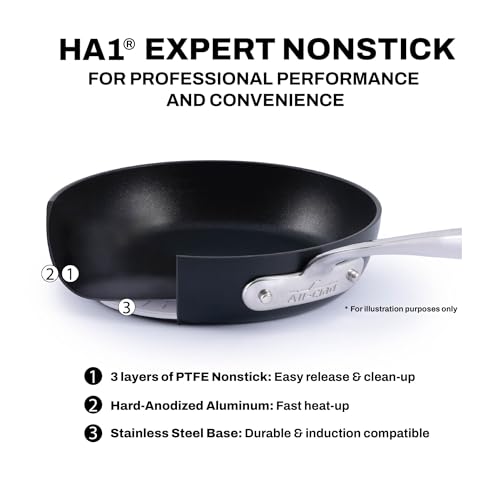 All-Clad Hard Anodized Expert Nonstick Cookware Set, -7 Piece Pots and Pans Set, Induction, OvenSafe 500F - Includes Frying Pans, Saucepan, Sauté-Pan, Stockpot, Professional Cookware - Black - size: 7 Piece Cookware Set