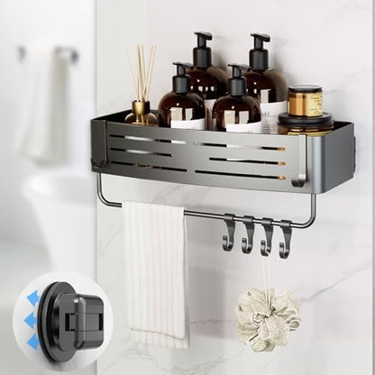 Onemake Suction Cup Shower Caddy, No Drilling Bathroom Organizer Shelf, Strong Vacuum Suction Holds Up to 22 lbs, Removable Shower Shelf for Tile Glass, Kitchen & Bathroom Storage Basket - style: 1 Tier-Gray Square Caddy