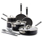 GreenPan x Bobby Flay 13 Piece Nonstick Cookware Pots and Pans Set, PFAS-Free Diamond Ceramic, Induction Suitable, Easy Clean Dishwasher & Oven Safe, Stay-Cool Silicone Handles, Glass Lids, Black - color: Black