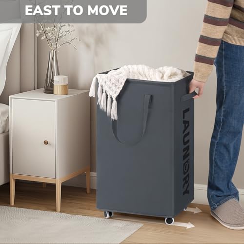 Goodpick Laundry Basket with Wheels, Laundry Hamper with Removable Wash Bag, Clothes Hamper, Rolling Laundry Basket, Dorm Room Essentials, 75L, Grey - color: Grey 1-Pack