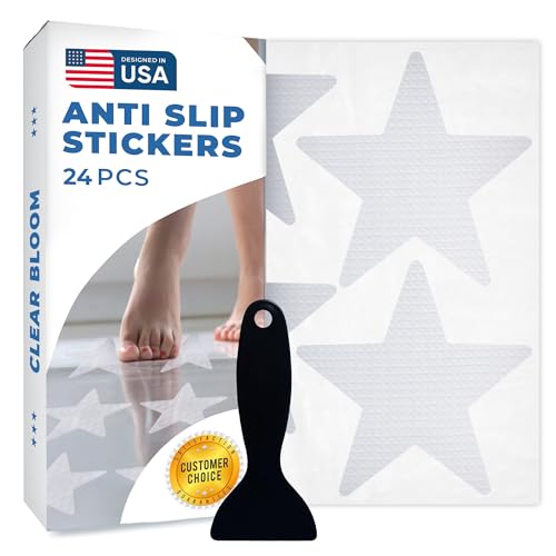 Anti Slip Shower Stickers 24 PCS, Invisible Non-Slip Shower Stars for Adults, Premium Adhesive Bath Tub Stickers (Clear) - color: Clear, size: Star