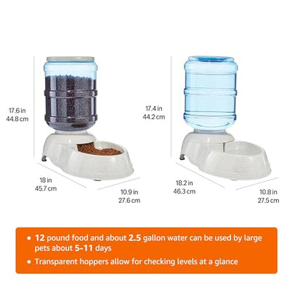 Amazon Basics Large Capacity Automatic Pet Water Dispenser and Gravity Feeder Set, Easy to Clean, 456.6fl.oz Food, 382.1fl.oz Water, Pack of 2 - size: Large, style: Waterer + Feeder
