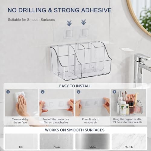 Sotfamily Clear Kids Toothbrush Holders for Bathrooms, 1 Pack(No-Drill) | Space-Saving Wall-Mounted Tooth Brush & Toothpaste Holder for Bathroom Countertop or Wall, Bathroom Organizers and Storage - size: 1 Pack