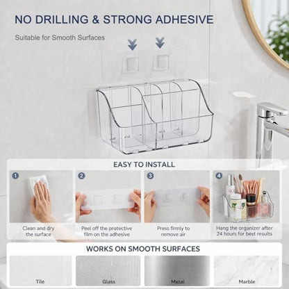 Sotfamily Clear Kids Toothbrush Holders for Bathrooms, 2-Pack(No-Drill) | Space-Saving Wall-Mounted Tooth Brush & Toothpaste Holder for Bathroom Countertop or Wall, Bathroom Organizers and Storage - size: 2 Packs