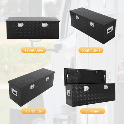 Black 44 Inch Truck Chest Tool box Heavy Duty Aluminum Stripes Plated Pick Up Truck Bed Box Waterproof RV Toolbox Storage with Side Handle and Lock Keys –44"x14"x16" - color: Black, size: 44"x14"x16"