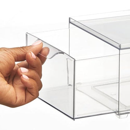 mDesign Plastic Bathroom Organizer Bin w/Pull Out Drawer - Slim Stackable Storage Container for Bathroom Accessories - Perfect for Organizing Bathroom Cabinet - Lumiere Collection - 8 Pack - Clear - size: 8 x 6 x 4 (Pack of 8)