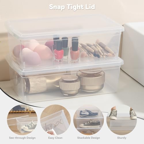 novelinks 8 Pack 6 Quart Clear Plastic Shoe Storage Bins with Lids (Clear) | Shoe Boxes Clear Plastic Stackable, Clear Shoe Storage Boxes, Shoe Containers, Shoe Bins, Craft Organizers and Storage - size: Clear 8Pack