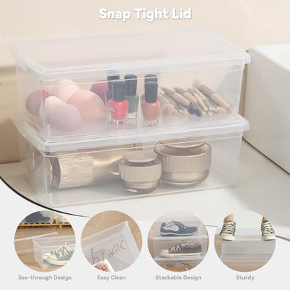 novelinks 8 Pack 6 Quart Clear Plastic Shoe Storage Bins with Lids (Clear) | Shoe Boxes Clear Plastic Stackable, Clear Shoe Storage Boxes, Shoe Containers, Shoe Bins, Craft Organizers and Storage - size: Clear 8Pack