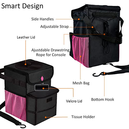 Car Trash Can Foldable Garbage Bin Leakproof 3 Gallons Black Pink - color: BlackPink, size: Large