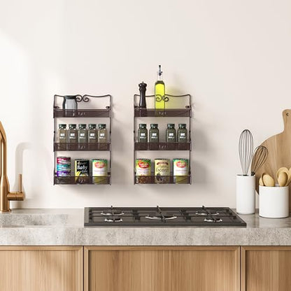 Deco Brothers 3 Tier Wall Mounted Hanging Spice Rack, Bronze, 2 Pack - size: 2-Pack
