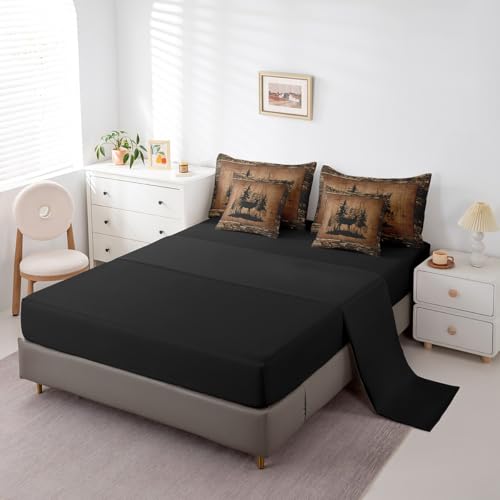 Feelyou Deer Comforter Set with Sheets King Size 7 Piece Kids Rustic Hunting Bedding Set Cabin Lodge Deer Bed in a Bag Farmhouse Nature Wildlife Antlers Brown Bed Set - color: Brown, size: King