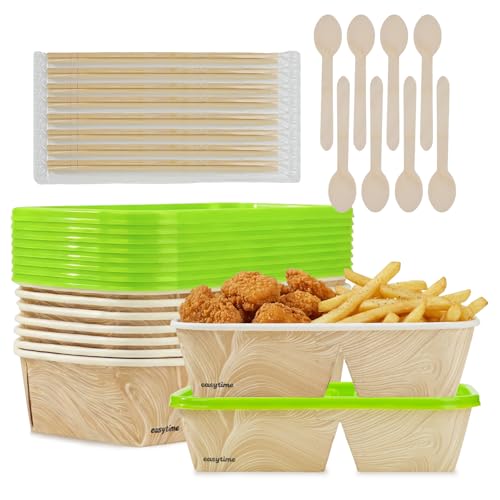 8 Pack 32oz Paper Lunch Box Bento Boxes, 2-Compartment Food Storage Containers with Lids, Leakproof Soak-Proof and Microwave Safe, Disposable To Go Boxes for Picnics, Offices, Catering, Green Lid - color: Green