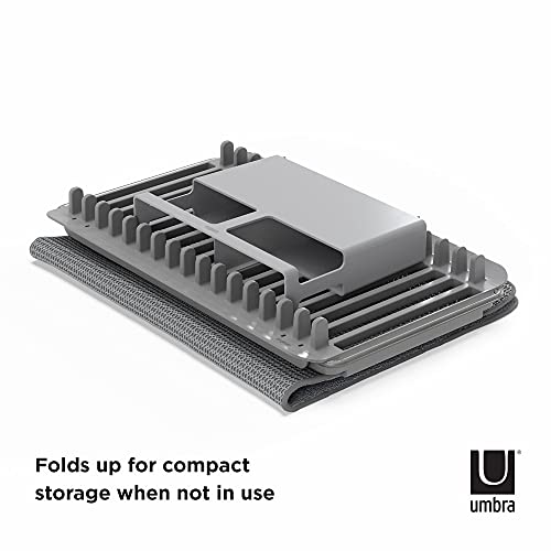 Umbra Udry Dish Rack and Microfiber Drying Mat – Space-Saving Design Folds Up for Easy Storage, Over-Sink Rack, Gray
