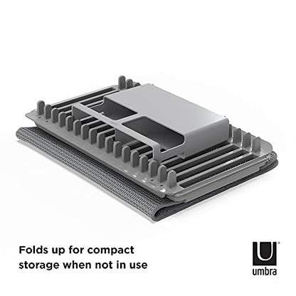 Umbra Udry Dish Rack and Microfiber Drying Mat – Space-Saving Design Folds Up for Easy Storage, Over-Sink Rack, Gray