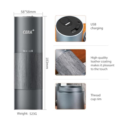 CERA+ CGE01 Portable Coffee Bean Grinder,Electric Coffee Grinder with 90 Precise Grind Setting,Auto‑Stop & One-Button,Burr Coffee Bean for Espresso,Pour-Over, French Press Moka, with Bag - color: Space Gray