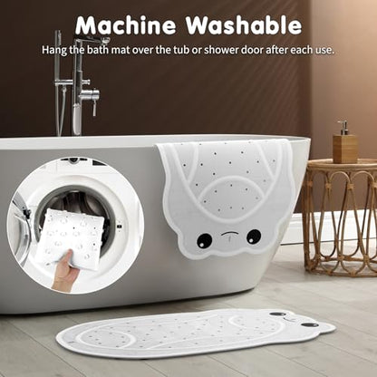 Upgraded Kids Bathtub Mat Non Slip, Low-Odor Natural Rubber Bath Mat with Strong 18mm Suction Cups, Flat Non-Slip Surface, 30"x18" Cute Frog Design, Shower Mat Fast Draining for Smooth Tubs, Beige - color: Beige