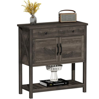 ChooChoo Farmhouse Console Table, Entryway Table with Storage Shelf, Coffee Bar Cabinet, Narrow Buffet Sideboard for Kitchen, Hallway, Living Room, Ash Gray - color: Ash Gray