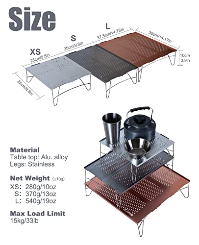 iClimb Mini Solo Folding Table Ultralight Compact for Backpacking Camping Hiking Beach Picnic (Silver - S) - color: Silver, size: Small