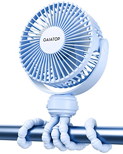 Gaiatop Mini Portable Stroller Fan, Battery Operated Small Clip on, Detachable 3 Speed Rechargeable, 360° Rotate Flexible Tripod Better Cooling for Car Seat Crib Treadmill Travel Blue - color: blue