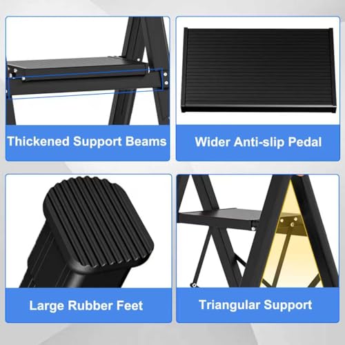 3 Step Ladder,Step Stool Foldable with Single-Handrail,Step Ladder with Anti-Slip Pedals for Home Kitchen Closet,Aluminum Sturdy Material,600lbs Max Load Capacity (Blue) - color: Blue, size: 3 steps